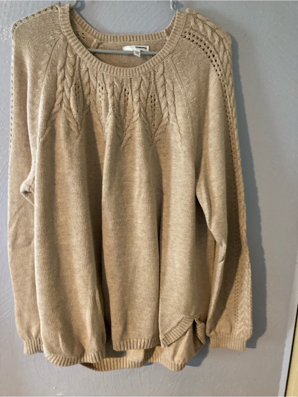 Sonoma Neutral Cream Cable Yoke Scoop-Neck Sweater